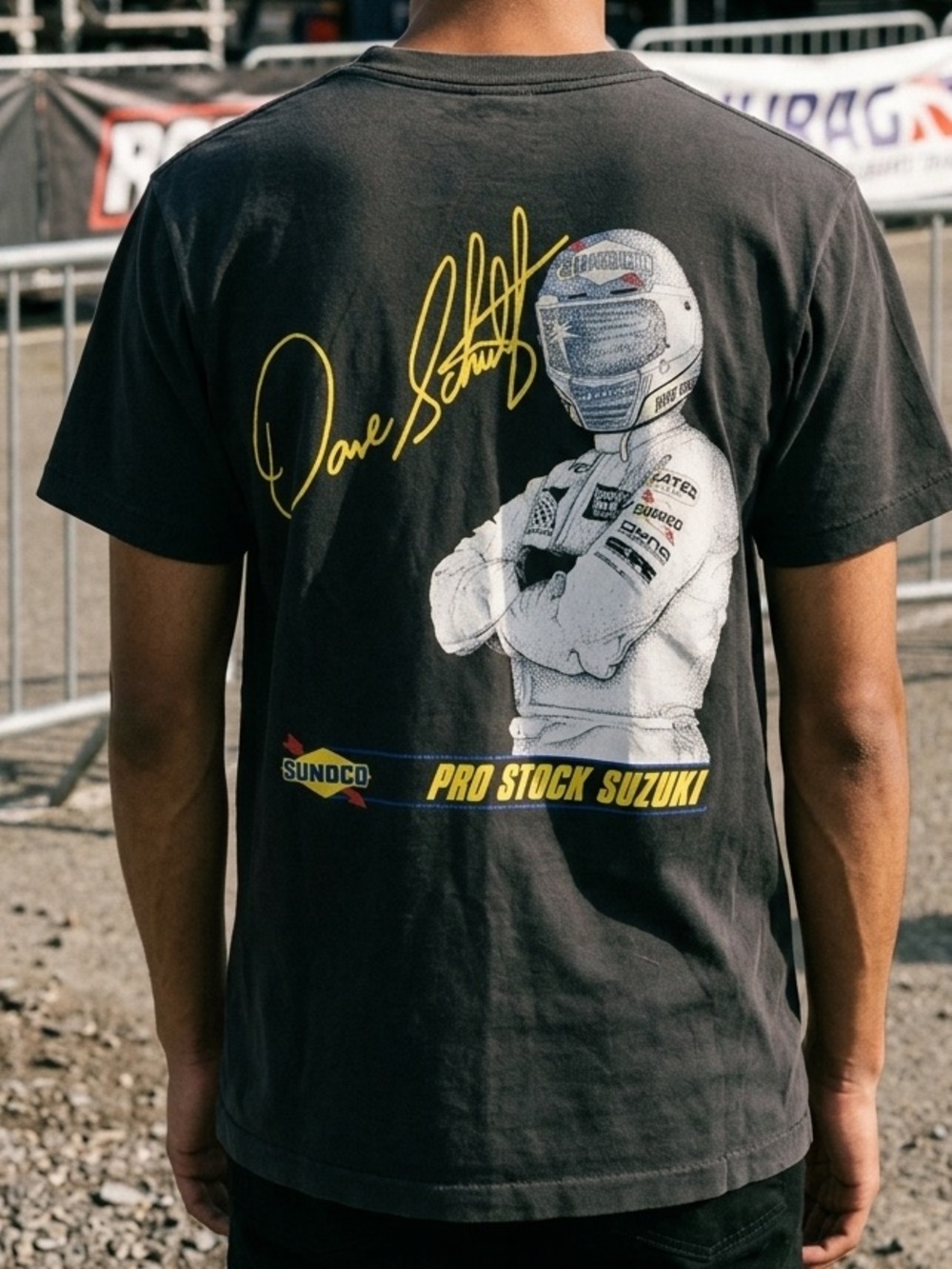 Vintage 1990s Dave Schultz Pro Stock Suzuki Racing Tee Black
